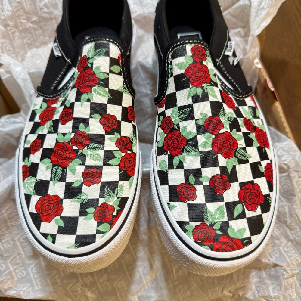 Vans Custom Classic Slip-on Checkerboard Roses